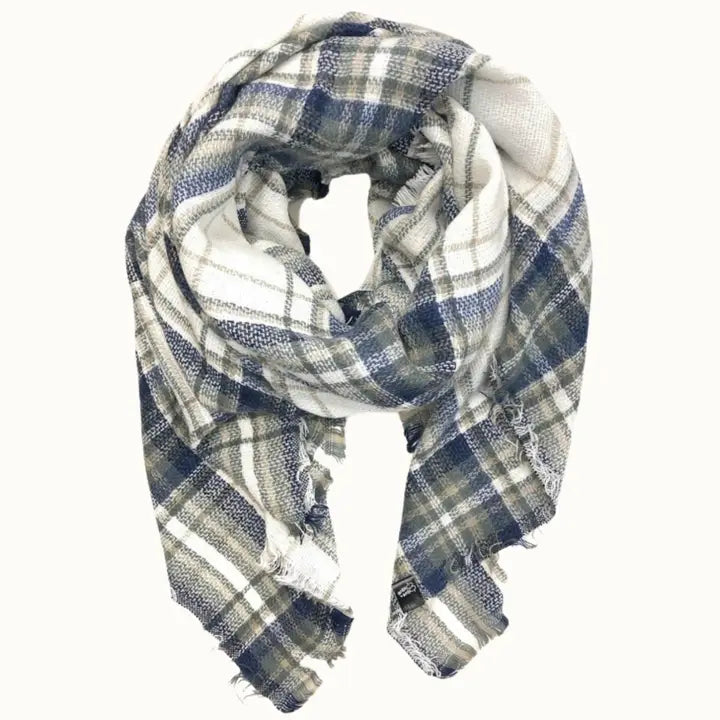Denim Plaid Blanket Scarf